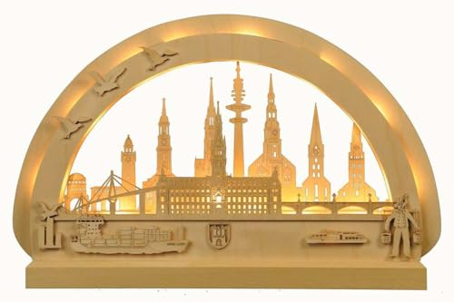 Schwibbogen Original Erzgebirge Hamburg mit LED Beleuchtung Birke B x H 300 mm x 400 mm
