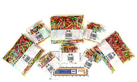 Röllchenlose Set Tombola-Komplettpaket L – 2000 bunte Lose (500 Treffer + 1500 Nieten) und 500 Nummernetiketten