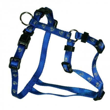 Feltmann Brustgeschirr Mini, Soft Nylon, Blau, Silber Pfötchen, 25-35cm, 10mm