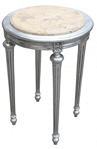 Casa Padrino Barock Beistelltisch Rund Silber/Creme Marmorplatte ModY22 72 x 49 cm Antik Stil