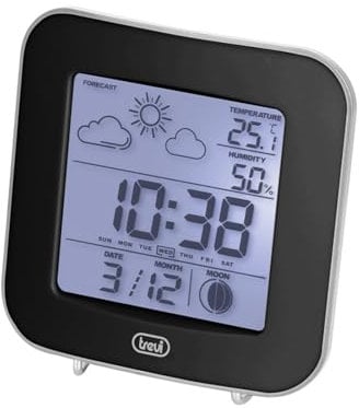 Trevi ME 3106 Stazione Meteo, Temperatura Interna, Umidità, Previsioni Meteo, Fase Lunare, Calendario, Sveglia, Nero