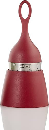 AdHoc Floatea Floating Tea Infuser Red, Loose Leaf Tea Filter, Tea Strainer with Drip-Collector Stand, Easy Refill, Stainless Steel/Plastic, (H) 130 mm x (D) 40 mm, Dishwasher Safe