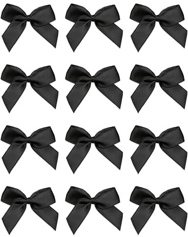 Italian Options Small Satin Ribbon Bows, Self Adhesive Bow Decorations for Crafts, Gift Wrap, Hampers, Hair Bows, Wedding Stationery, Floristry, Christmas, Cakes, Crafting, Black, 12 Pack, 5 cm