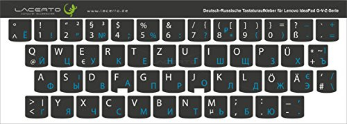 Lacerto® | 14x14mm Russisch-Deutsche Aufkleber für Lenovo IdeaPad, G-V-Z Serie Tastaturen mit mattem kratzfestem Laminat | Farbe: Hellblau-Schwarz (Nicht transparent)