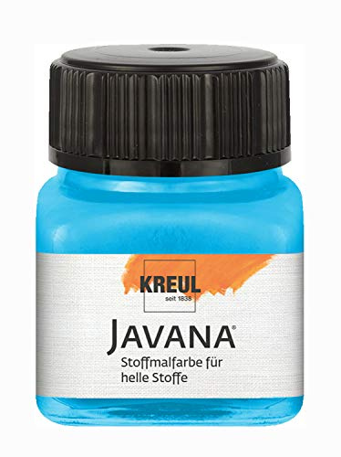 KREUL 90932 - Javana Stoffmalfarbe für helle Stoffe, 20 ml Glas in leuchtblau, geschmeidige Farbe auf Wasserbasis mit cremigem Charakter, dringt fasertief ein, waschecht nach Fixierung