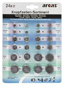 Batterie Arcas Knopfzellen-Set AG1 bis CR2032 (24 St.)