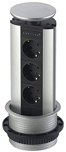 EVOline Versenkbare ENERGIEBOX Port Silber, für 3 Schutzkontakt-Stecker. Zuleitung 1,5m mit Stecker, 189321252.03