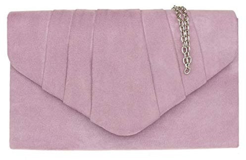 Girly Handbags Womens Faux Suede Clutch Bag Pleated Design Evening Party (Lilac)