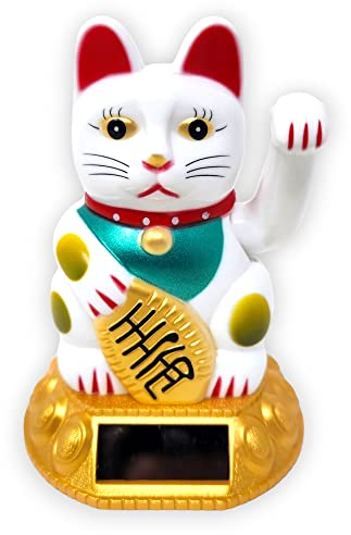 Starlet24® Winkende Glückskatze Winkekatze Lucky Cat Maneki-Neko Winkende Japanische Maneki-Neko (Weiss mit Solarzellen, 12cm)