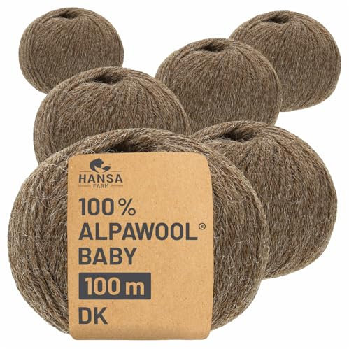 HANSA-FARM | 100% Baby Alpakawolle in 50+ Farben (kratzfrei) - 300g Set (6 x 50g) - weiche Alpaka Wolle zum Stricken & Häkeln in 6 Garnstärken by Hansa-Farm - Braun