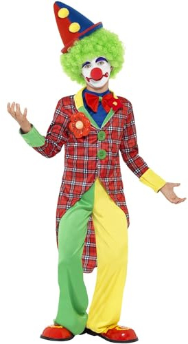 Smiffys Clown Costume, Red with Jacket, Trousers, Mock Shirt & Bowtie, Boys Fancy Dress, Clown Dress Up Costumes
