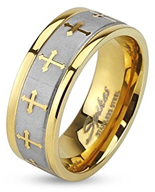 Paula & Fritz® Ring Herren Gold Keltisches Kreuz 316L Chirurgenstahl Größe 59 (18,8) 8-mm Ring-Breite Damen-Ring Partnerring Ehering Religion Motivring