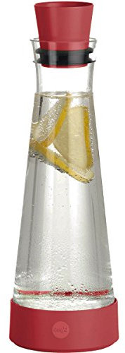 Emsa 516860 Flow Slim Friends Glaskaraffe | mit Kühlelement |1 Liter | Automatische Verschlussklappe | bis zu 4 Stunden kalt | Summer Peach