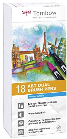 Tombow ABT-18P-1 Fasermaler Dual Brush Pen mit zwei Spitzen 18er Set, primärfarben