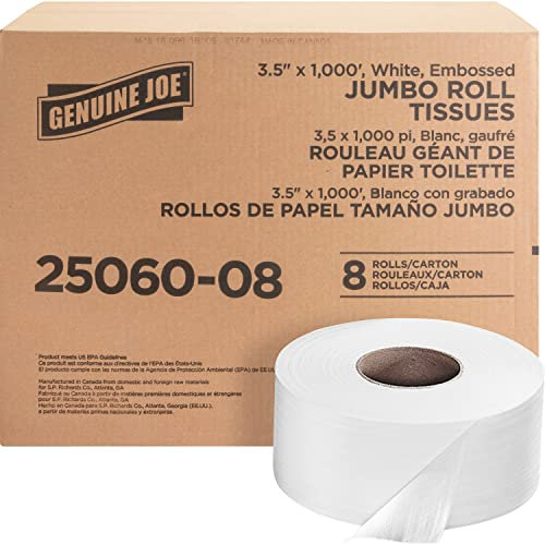 Authentique Joe Gjo2506008 2 plis en relief Jumbo Rouleau de salle de bain Soie, Blanc (boîte de 8)