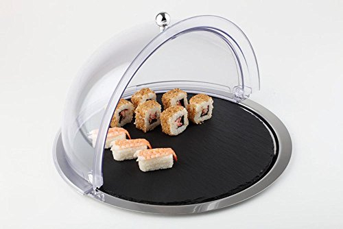 APS 1000 Rolltop-Set, 3-teilig, bestehend aus 1 Edelstahltablett Ø 38 cm, 1 Naturschieferplatte Ø 33 cm, 1 Rolltophaube Ø 38 cm, Haubenhöhe 24 cm