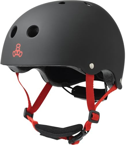 Triple Eight LIL 8 Dual Certified Sweatsaver Kids Skateboard and Bike Helmet with Padded Chin Buckle, Black Rubber, One Size