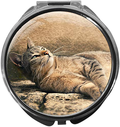 metALUm Pillendose mit Spiegel rund Metall 3 Fächer KATZE #1159