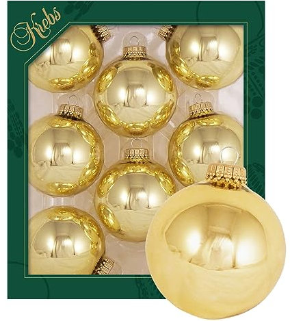 Krebs Glas Lauscha - Weihnachtsdekoration/Christbaumschmuck aus Glas - Unifarbende Kugeln - Menge: 8 Stück - Farbe: Aztekengold - Größe: ca. 7 cm