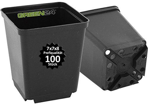 GREEN24 100 Stück Pflanztöpfe Pro als Vierecktopf 7x7x8 cm Anzuchttöpfe Pflanztöpfe Blumentöpfe