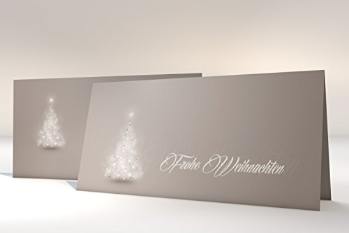 Weihnachtskarten Set | Verträumter Lichterbaum Grau | 50 Motivpapier DIN LANG | 50 Briefumschläge | Kuverts OHNE FENSTER im DIN LANG-Format | Karten Set