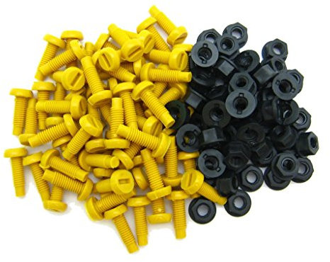 All Trade Direct 100 Pk Yellow Plastic Number Plate Fixing Bolts & Nuts