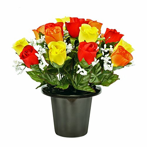 FloristryWarehouse Grave pot Roses gyp yellow, red & orange