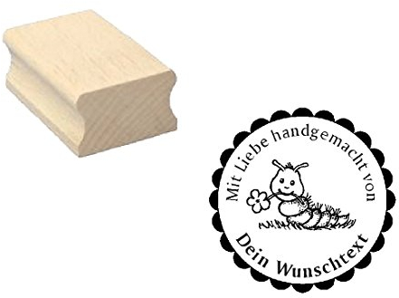 Dekolando Holzstempel HANDMADE STEMPEL - RAUPE - mit WUNSCHTEXT personalisiert Ø 40 mm