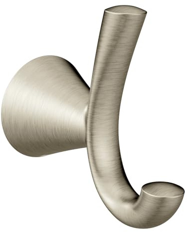 Moen Glyde Brushed Nickel Robe Hook, Wall Mounted Hanger for Bathroom Towel or Bath Robe, YB2303BN
