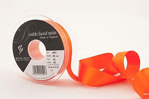 Berisfords Delight Double Satin Ribbon, Orange, 25 mm
