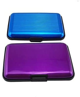 Yueton Pack di 2 carte di credito in alluminio blocco RFID case – Porta carte di credito, per uomo e donna – Custodia per biglietti Purple&Blue