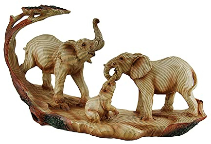 Zeckos Elefantenfamilie Safari geschnitzte Holzoptik Dekorative Statue