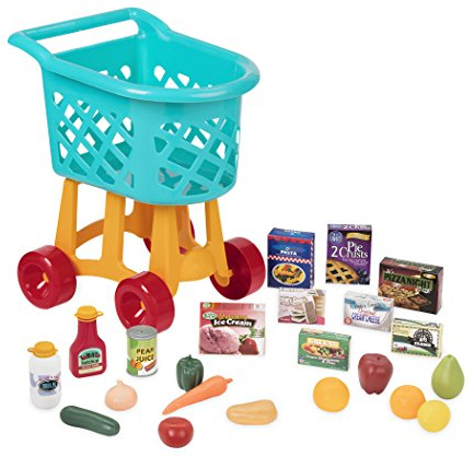 Battat Deluxe Einkaufswagen Kinder 23 Teile mit Spielzeug Obst, Gemüse, Lebensmittel – Kinderküche, Spielküche, Kaufladen Zubehör ab 3 Jahre