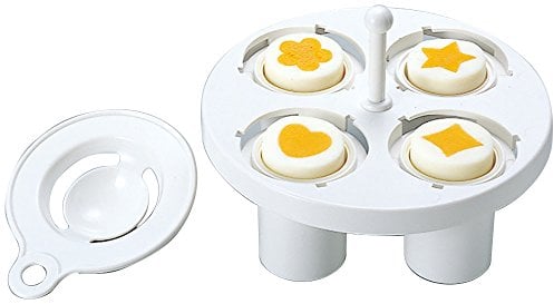 Arnest Hart Gekochte Eierform - 4 Formen, Edelstahl, Weiß, Rund - Erstellen Sie Eier mit Blumen-, Herz-, Stern- und Rautenmuster - Komplettes Ei-Deko-Set