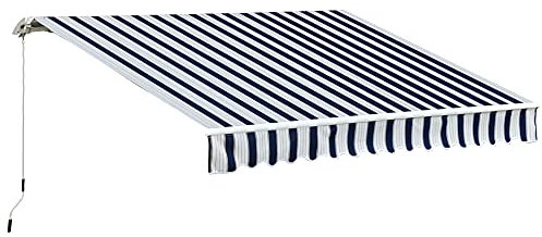 HOMCOM 3.5 x 2.5m Garden Patio Manual Awning Canopy Sun Shade Shelter with New Winding Handle - Blue/White