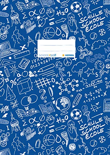 HERMA 19404 Heftumschlag A4 Schoolydoo Blau, Hefthülle mit Beschriftungsetikett aus strapazierfähiger & abwischbarer Polypropylen-Folie, Heftschoner für Schulhefte, farbig