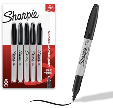 Sharpie Permanent Markers Set Quick Drying And Fade Resistant Fine Tip Marker For Wood Plastic Paper Metal And More Drawing Coloring And Poster Marker Black 5 Count