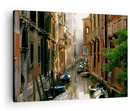 ARTTOR Bilder auf Leinwand 70x50cm Wandbild Architektur Städte - 2532 | Venedig Brücke Wasser Klein Wanddekoration Wohnzimmer Schlafzimmer Küche Wanddeko Wand Kunstdruck Wandkunst Wall Decor ARTTOR