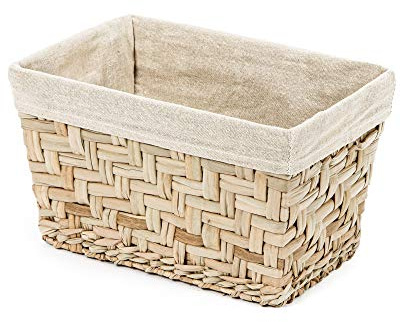 Compactor - Aufbewahrungskorb aus Seegras mit Stoffeinsatz, rechteckig, Größe S, 28,5 x 18,5 x 16,5 cm, natur, für Bad und Regal