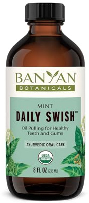 Banyan Botanicals Daily Swish Mint – Organic Ayurvedic Oil Pulling Mouthwash with Coconut Oil – for Oral Health, Detoxification, Healthy Teeth, & Gums* – 8oz – Non GMO Sustainably Sourced Vegan