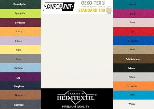 EXKLUSIV HEIMTEXTIL Marke Jersey Spannbettlaken 180-200 x 200 cm 100% Baumwolle Öko - Tex Zertifiziert, Markenqualität, Matratzenhöhe bis 25 cm, Naturweiß