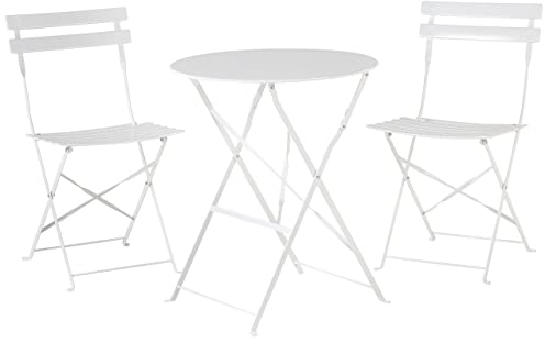 Balkonset Metall weiß 3-teilig Tisch rund mit 2 Stühlen klappbar modern Fiori