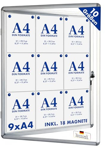MoB Schaukasten 9xA4 Wetterfest inkl. 18 Magnete Infokasten Aushangkasten Magnetisch & beschreibbar Plakatschaukasten mit Alurahmen & Acrylglas
