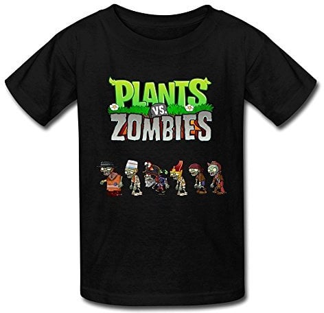 Tess Simona Kid's Cool Plants Vs. Zombies T-Shirts Medium Black