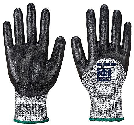 Portwest A621 Cut Resistant Grip 3/4 Nitrile Foam Glove Black, Small