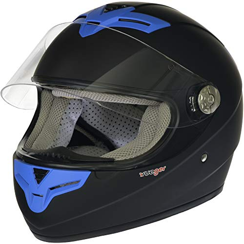 rueger Integralhelm RT-823 Matt Schwarz mit blauen Lüftungen, mit neuester ECE 22/05 Größe M (57-58)