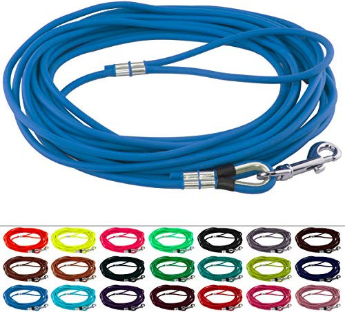 LENNIE Runde BioThane Schleppleine für Hunde von 15-25kg, Ø 6mm, 8m lang, mit Handschlaufe, Azurblau