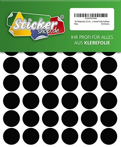 192 Klebepunkte, 25 mm, schwarz, aus PVC Folie, wetterfest, Markierungspunkte Kreise Punkte Aufkleber