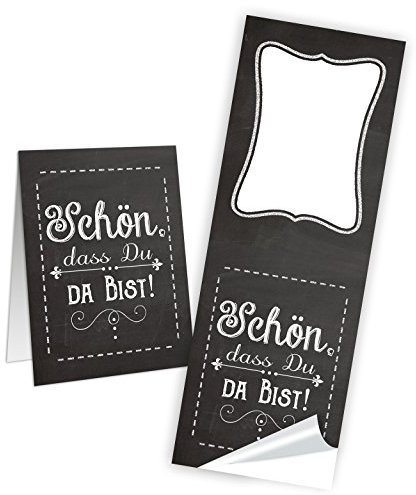 Logbuch-Verlag 10 Schön dass du da bist schwarz weiß Aufkleber Banderole Sticker Etikett Namensaufkleber selbstklebend 5 x 14,8 cm