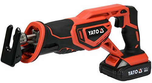 YATO Profi AKKU Säbelsäge 18V | 2,0 Ah Li-Ion Akku | Schnellladegerät | werkzeugloser Sägeblattwechsel | Sägeblatt | max. 80mm in Holz 3000 U/min